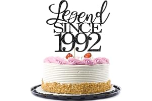 Migeaks legend since 1992 cake topper 32th birthday happy birthday cake topper men and women cheer 32 years old handmade black glitter cake decoration