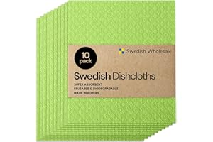 Swedish Wholesale Swedish DishCloths for Kitchen- 10 Pack Reusable Paper Towels Washable - Eco Friendly Cellulose Sponge Microfiber Dish Cloths - Kitchen Essentials - Lime