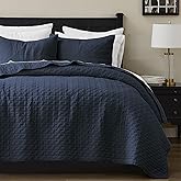 palassio Navy Blue 100% Cotton Quilt Queen Size Bedding Sets with 2 Pillow Shams, Textured Lightweight Soft Bedspread Shabby Chic Coverlet, Quilted Comforter Bed Cover for All Season, 3 Pieces