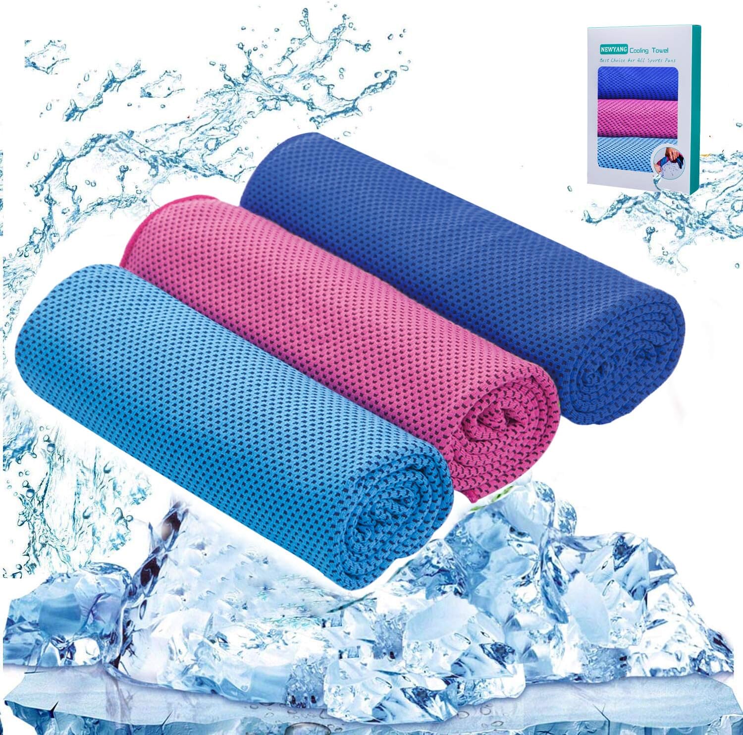 NEWYANG Ice Towel Stay Cool - 3 Pack Ice Cooling Towels for Sports, Microfibre Towel for Men or Women, Sports Towel for Gym Golf Swimming Yoga Football Running Travel Camping 40"x12"