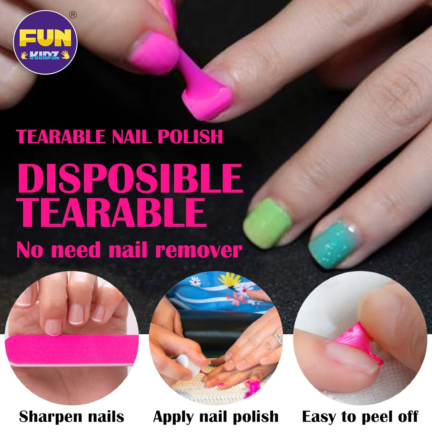 Hair Color and Nail Art Combo Kit for Girls, Funkidz Peel-off Nail Polish 3 Colors and 6 Colors Hair Chalks Ultimate Set Ages 8+ Suitable for Party Cosplay Halloween Christmas: Beauty