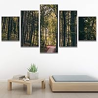 SIGNWIN 5 Panel Canvas Wall Art Green Forest for Home Decorations Ready to Hang - 60