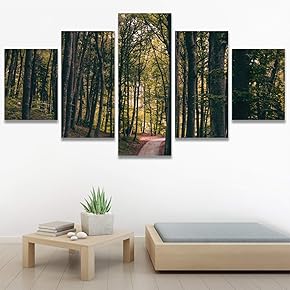 SIGNWIN 5 Panel Canvas Wall Art Green Forest...