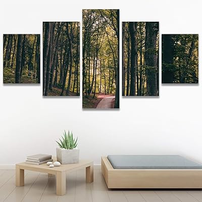 SIGNWIN 5 Panel Canvas Wall Art Green Forest...