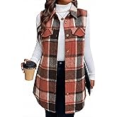 Mina Self 2025 Women's Flannel Plaid Vest Jackets- Fully-Lined Sleeveless Warm Long Casual Fashion Outerwear with Pockets