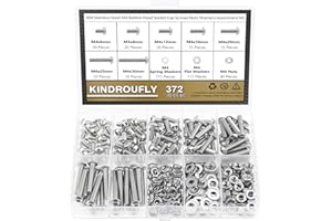 Kindroufly 372 Pieces M4 x 6/8 /12/16 /20/25 /30mm Button Head Socket Cap Screws Nuts Washers Assortment Kit, 304 Stainless Steel, Fully Machine Thread