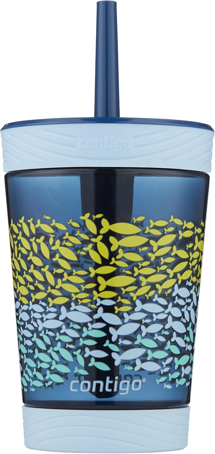 Contigo Kids Tumbler with Straw | Spill-Proof Tumbler with Straw for Kids, 14oz, Nautical Blue: Kitchen & Dining