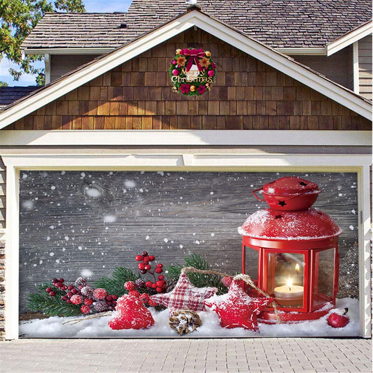 Garage Door Decorations - 7 x 8 ft Garage Door Christmas Decorations Banner Cover Murals Outdoor Decoration Indoor Outdoor Christmas Holiday Backdrop Decoration