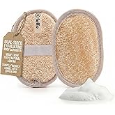 Feffo Natural Loofah Sponge for Body Scrub, Exfoliating Body Scrubber & Loofah with Handle, Exfoliating Pads, Loofah for Women, Men & Kids (2 Count - 1 Pack, Oval)