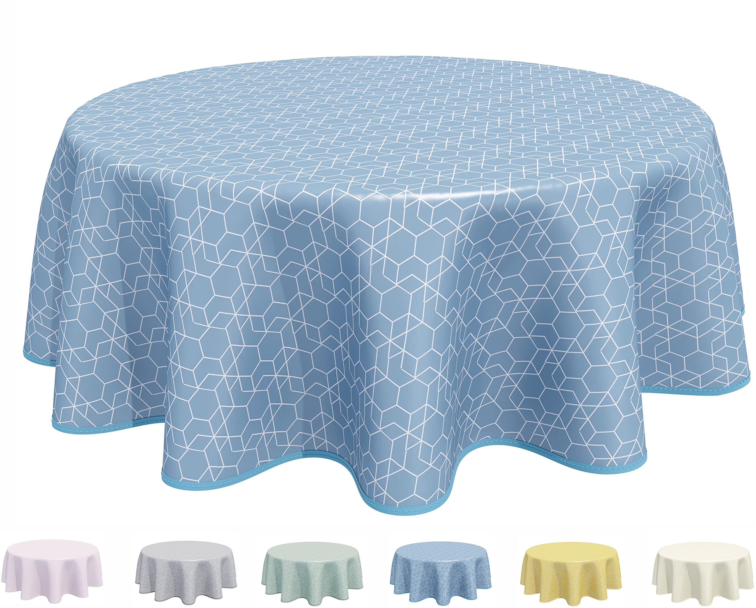 Home Direct Round Oilcloth PVC Wipe Clean Tablecloth 160cm 62" Blue Grey