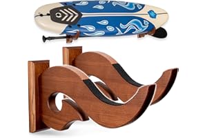 TESLYAR Surfboard Rack Holder Hooks Ash Tree Wood Eco-Friendly Display Natural Finish Snowboard Wakeboard