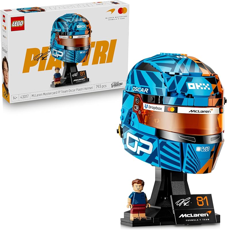 Editions McLaren MasterCard F1 Team Casque d’Oscar Piastri - Objet Formule 1 - Maquette avec Minifigurine Collector - Cadeau dès 14 Ans pour Garçon, Fille ou Adulte Fan de Sport Automobile 43017