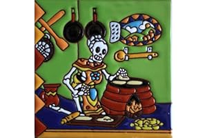 Fine Crafts Imports 6x6 Tortilla Maker. Day-of-The-Dead Clay Tile