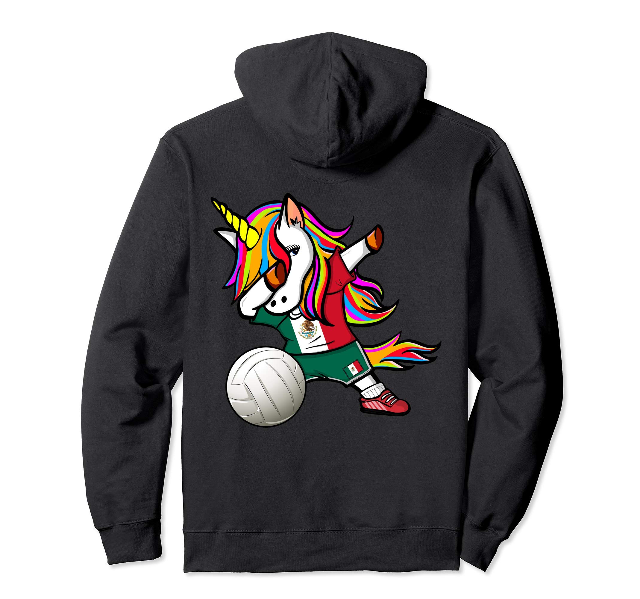 Dabbing Unicorn Mexico Volleyball Fans Jersey - Mexican Flag Pullover Hoodie