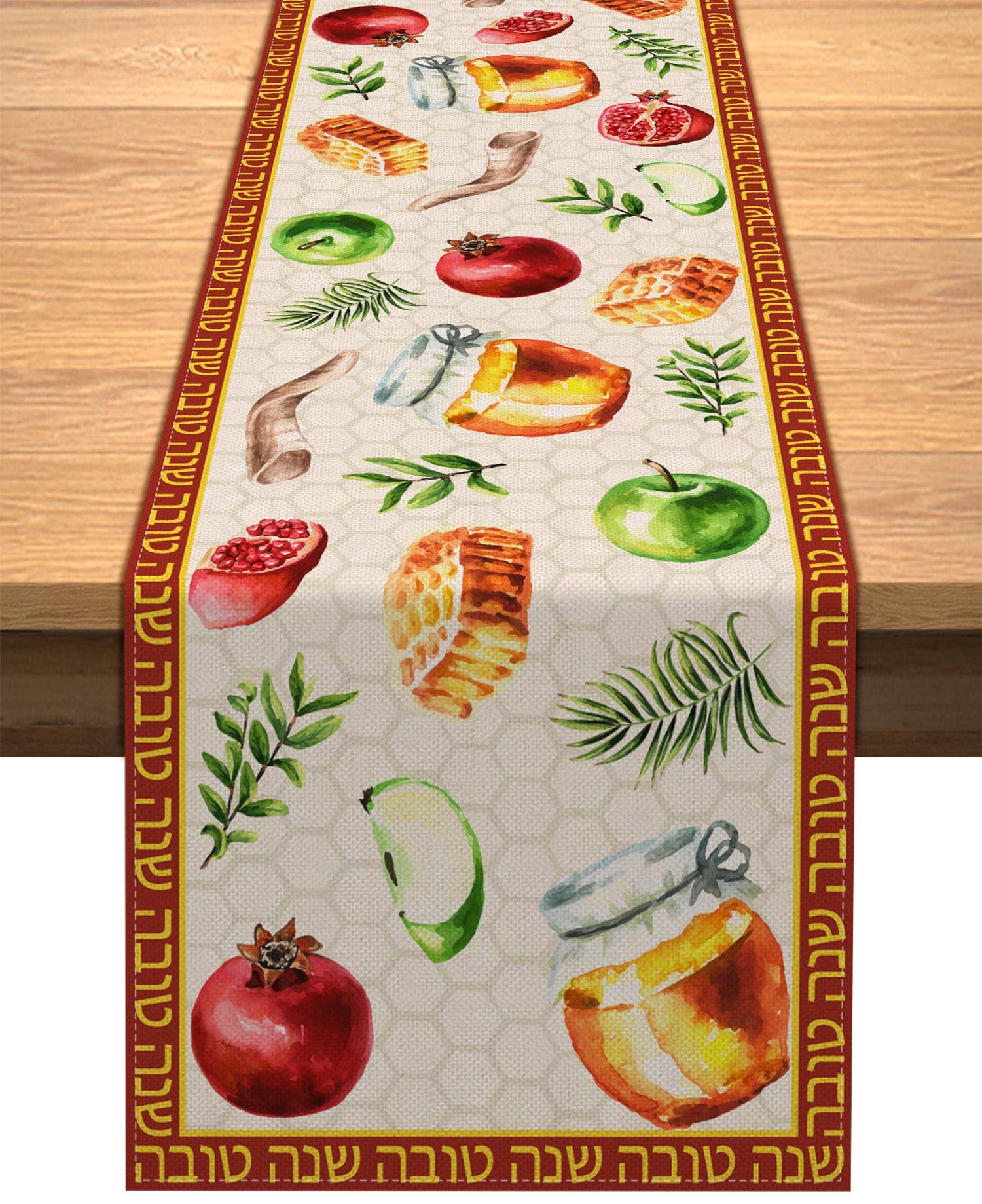 Photo 1 of Vohado Rosh Hashanah Table Runner Jewish New Year Party Decoration Linen Shana Tova Holiday Home Kitchen Dining Room Tablecloth 13x72inches
