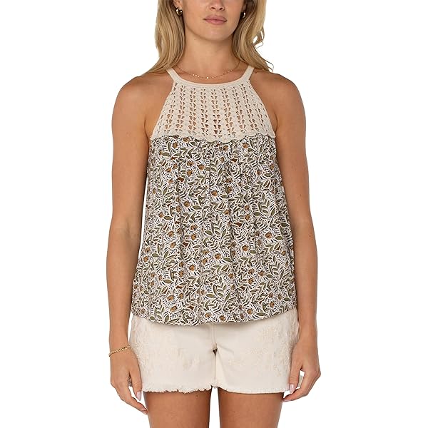 (取寄) リバプールロサンゼルス レディース スリーブレス ウーブン トップ ウィズ スモック ウェスト Liverpool Los Angeles women Sleeveless Woven Top With Smocked Waist Pink Green Multi Floral Liverpool Los Angeles Sleeveless Woven Top with Smocked Waist