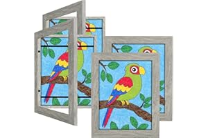 JDZIVTOP 4 Pack 9x12 Kids Art Frames Gray, Kids Artwork Frames Changeable Child Artwork Picture Display Front Opening, Rustic Children Storage Frame Hold 50pcs Craft, Drawing, Art Project, Schoolwork