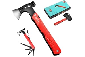 RoverTac Camping Hatchet Multitool Axe Survival Gear, 14-in-1 Multi Tool Axe Hammer Knife Saw Bottle Opener Fire Starter Whis