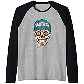 San Diego Mexican Sugar Skull Mint Green Pink Raglan Baseball Tee