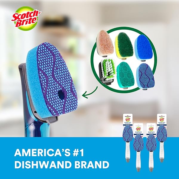 SCOTCH-BRITE SCRUB DOTS NON-SCRATCH DISHWAND, 4-PACK (4 DISHWANDS), SOAP-DISPENSING KITCHEN SCRUBBERS, FITS ALL REFILLS