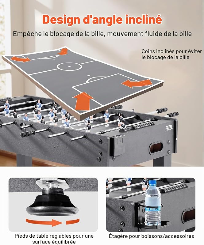Table de Baby-Foot de Taille Standard de 121,2 cm, Jeu Football de Table Intérieur, Kit Complet avec 2 Balles, Tableau de Score et 2 Porte-gobelets, pour Maison, Famille, Salle de Jeux, Bar