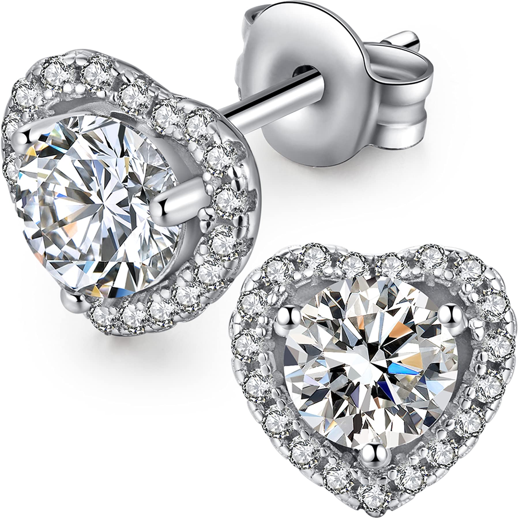 Men Earrings Stud Diamond Studs Women Cubic Zirconia Earrings Sterling Silver Cubic Zirconia Studs 10mm CZ Stud Earrings Sterling Silver Diamond Earrings Fake Diamond Silver Earrings CZ Earrings Stud