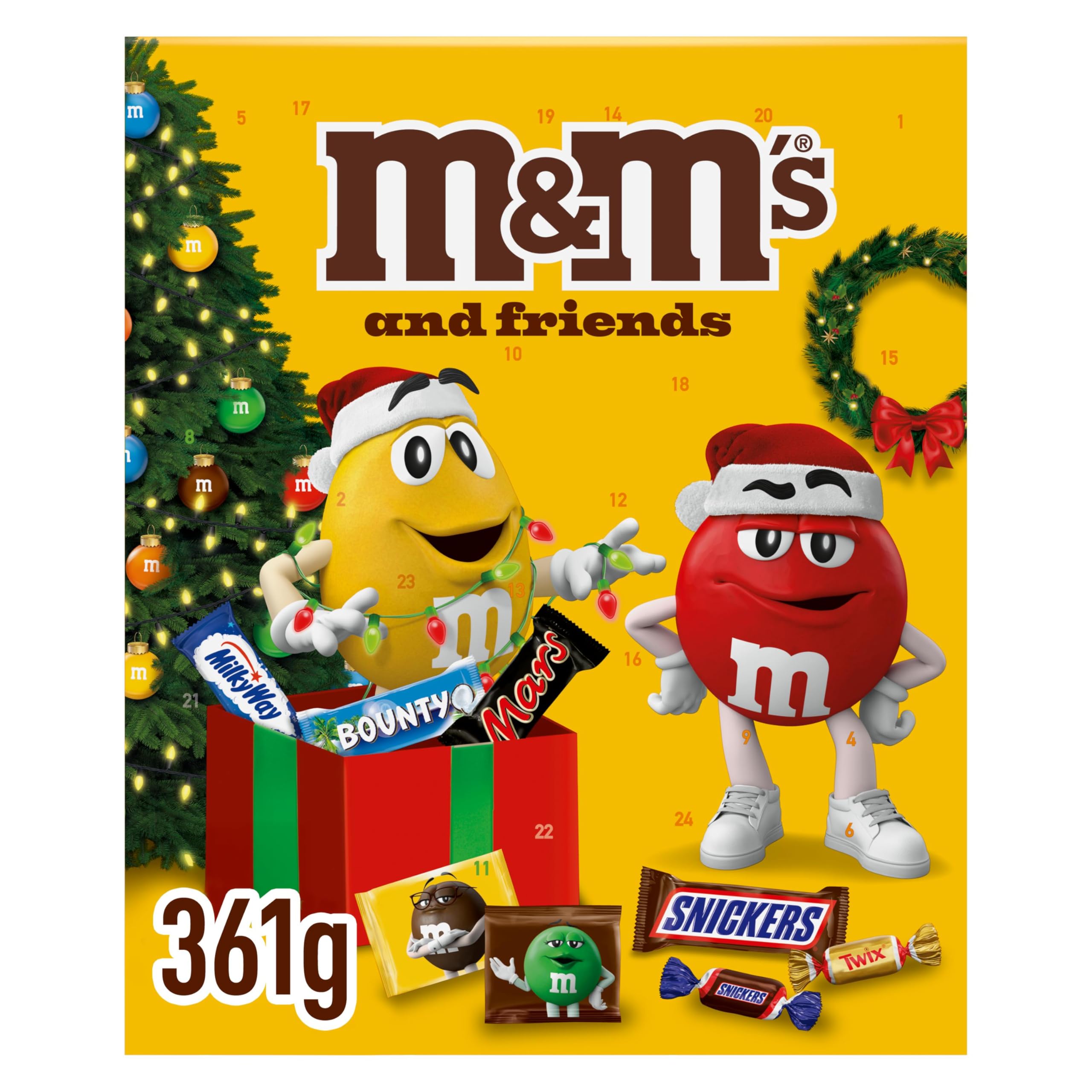 M&M'S & Friends Adventskalender mit M&M'S, Bounty, Mars, Milky Way, Snickers und Twix I 361 g Süßigkeiten zum Verschenken und für Weihnachten