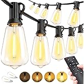 Outdoor Lights String Patio Outside - 100ft 30M LED Waterproof Light - Hanging Lighting ST38 Shatterproof Edison Bulb Deck Ba