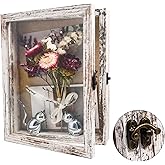 Hodeframe Shadow Box Frame 8x8, Wood Shadow Box Display Case with Glass Window Metal Lock, Memory Box for Memorabilia Awards 