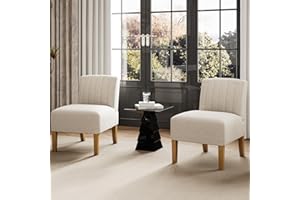 VIRRMO Armless Accent Chairs Set of 2 for Bedroom, Bedroom Chair for Bedroom Living Room Chair with Solid Wood Legs, Makeup Vanity Chair Fabric Comfy Upholstered Reading Chair Accent Chair,Beige