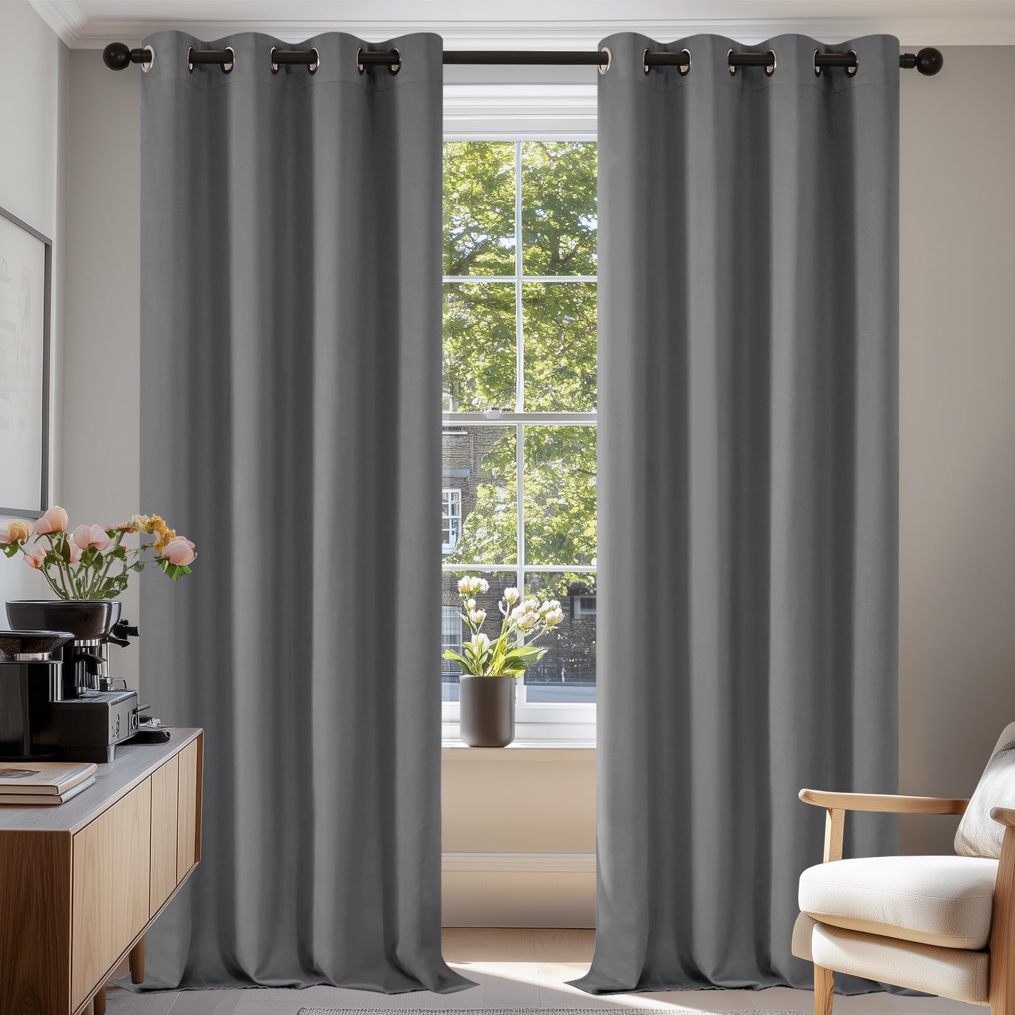 Deconovo Room Darkening Curtains Super Soft Window Treartment Thermal Insulated Top Ring Energy Saving Window Curtains Decorative Blackout Curtains for Girls 55 x 114 Inch Light Grey 1 Pair