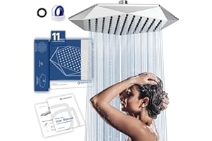 HOPOPRO High Pressure Rainfall Shower Head 11 Inches Diamond Shaped Showerhead Full Body Coverage with Anti-Clog Silicone Nozzles for Your Bathroom Shower Heads