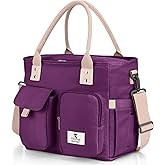 Hafmall Insulated Lunch Bag for Adults, Big lunch box for Womens, Wide Opening Insulated Tote Bag with Shoulder Strap, Reusable Adult Lunch Bag For Work, Picnic(Purple)