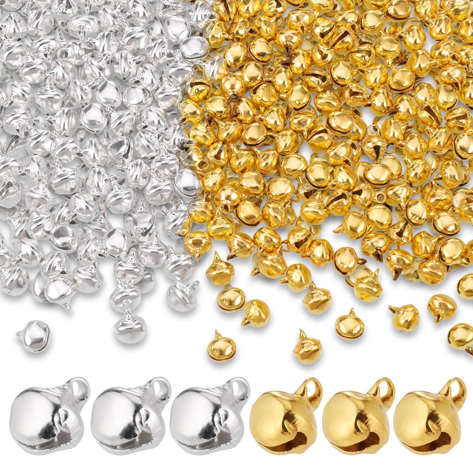 Huiguli 200 PCS Christmas Jingle Bells, 10 mm Small Craft Metal Bells with Loud Sound for Christmas Festival Home Decorations, Cat Collars, Wreath, DIY Ornament Jewelry Making