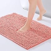 FRESHMINT Chenille Bathroom Rugs Mat 32”x20”, Non-Slip Bath Mat for Bathroom Floor & Bathtub, Washable Soft Shower Shag Bath Rugs, Durable Fluffy Thick Water Absorbent Microfiber Shower Mat, Coral