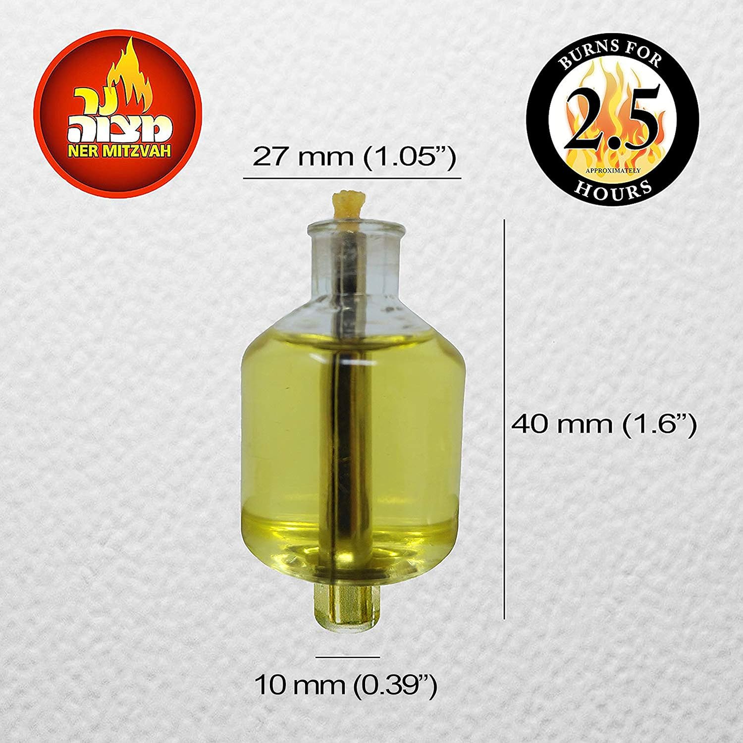 Pre-Filled Menorah Oil Cup Candles - Hanukkah Ohr Lights - 100% Olive Oil with Cotton Wick in Glass Cup - Medium Size, 44 per Pack, Burns Approx. 2 1/2 Hrs: Home & Kitchen