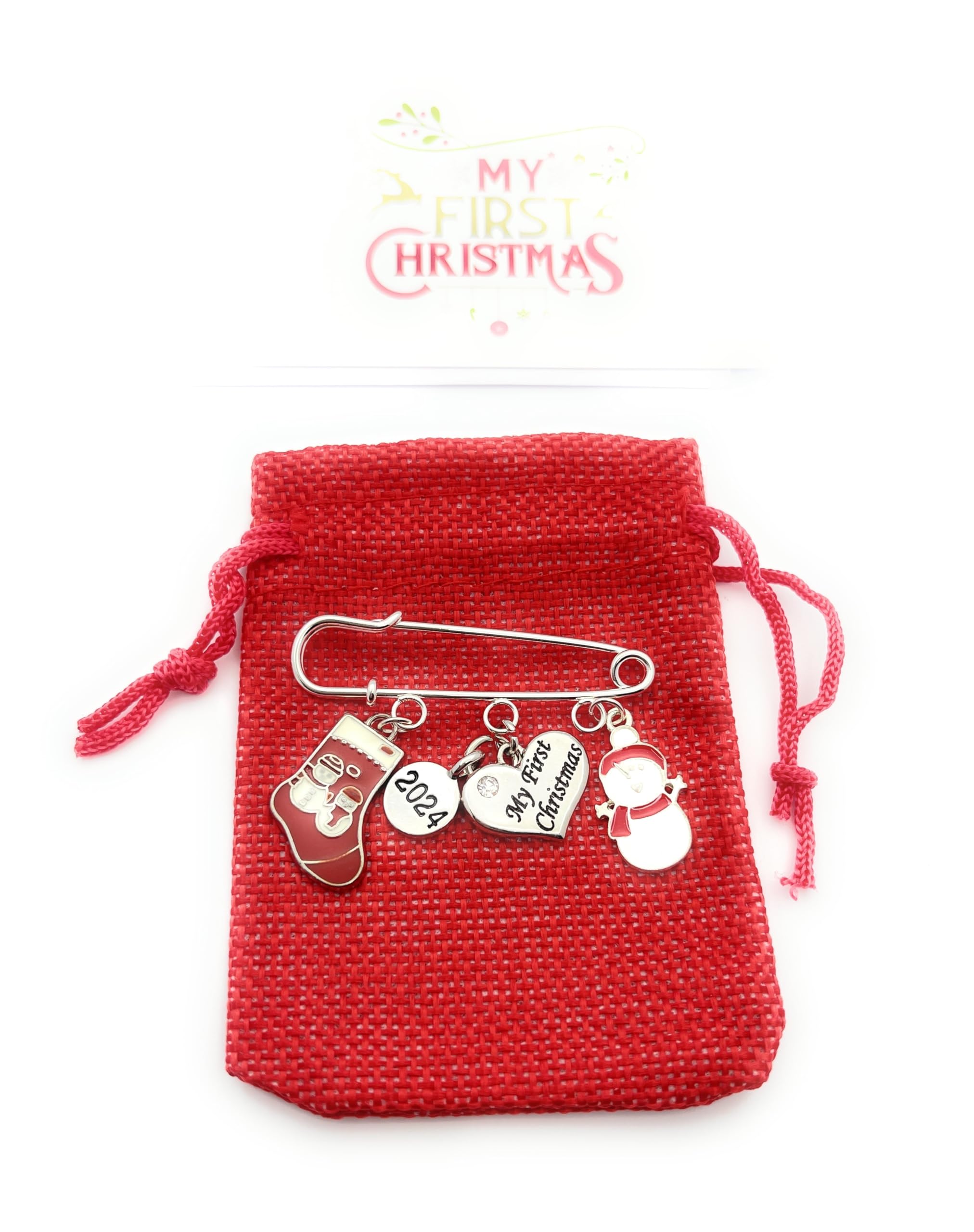 My First Christmas 2024 Keepsake Nappy Pin with Red Gift Bag & Gift Card - Snowman, Christmas Stocking