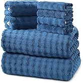 REDKISS 8-Piece Soft Bath Towel Sets, Extra Large 2 Bath Sheet (35×70 in), 2 Hand Towel, 4 Washcloth, Microfiber Quick Dry & Absorbent, Blue Towels for Bathroom