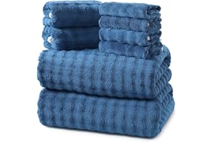 REDKISS Soft Bath Towel Sets 8-Piece, Microfiber Quick Dry & Absorbent, 35x70 in Large Bath Sheet 14x30 in Hand Towel, 12x12 in Washcloth, Blue Bathroom Towel Set