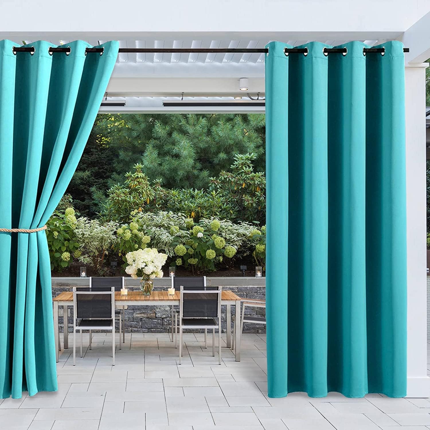 Outdoor Curtains - MIULEE Patio Outdoor Curtains Waterproof Room Darkening Fade Resistant Thick Balcony Curtain Drapery with Rings 1 Piece W52 x L84 Light Blue