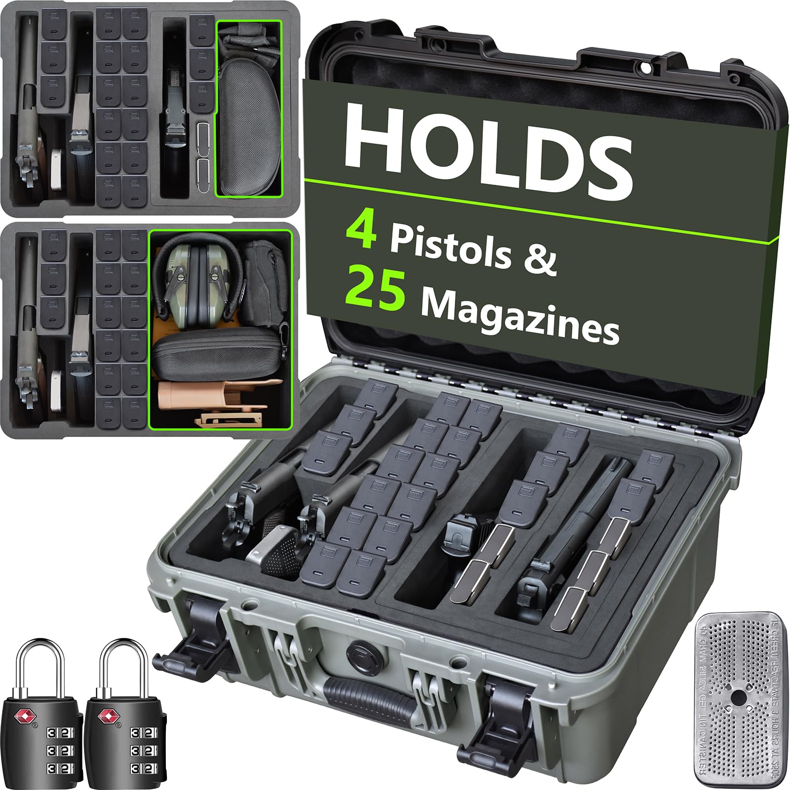 Photo 1 of TSA Approved Pistol Gun Case for Multiple Handguns – Hard Shell Waterproof & Dustproof Travel Case with Pre-Cut Foam and 2 TSA Locks for Range & Safe Storage (Holds 4 Handguns & 25 Magazines)