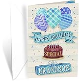 Prime Greetings Grandson Birthday Card, Made in America, Thick Card Stock with Premium Envelope Packaged in a Reusable Presentation Mailer, Eco-Friendly, 5in x 7.75in