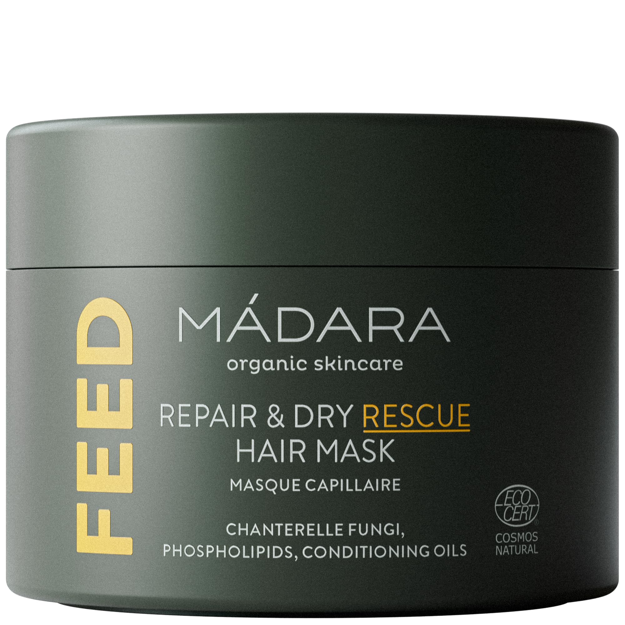 MÁDARA Organic Skincare | FEED Repair & Dry Rescue Hair Mask 180 ml – Nourishing Treatment for Damaged & Dry Hair with Chanterelle Extract, Keratin & Natural Oils, Heat Protection, Vegan