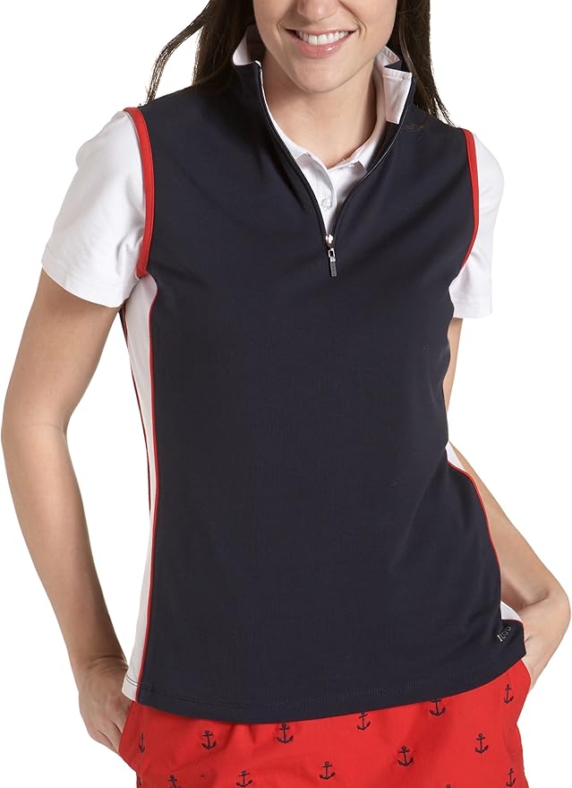 IZOD Golf Women's Sleeveless Colorblock Zip Mock Shirt
