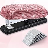Yexiya Pink Sparkle Bling Stapler Glitter Cute Desk Accessories | Mini Rhinestone Stapler, Fun Bedazzled School Classrom Office Supply, Prize &amp; Gift for Classmate Women Lady, with 1000 Staple