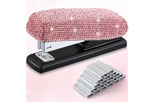 Yexiya Bling Crystal Stapler Gift Sparkly Diamond Stapler for Desk Handmade Clay Rhinestone Machine Pretty Office Stationery Kit Stylish Accessory for Women Lady Christmas(Pink)
