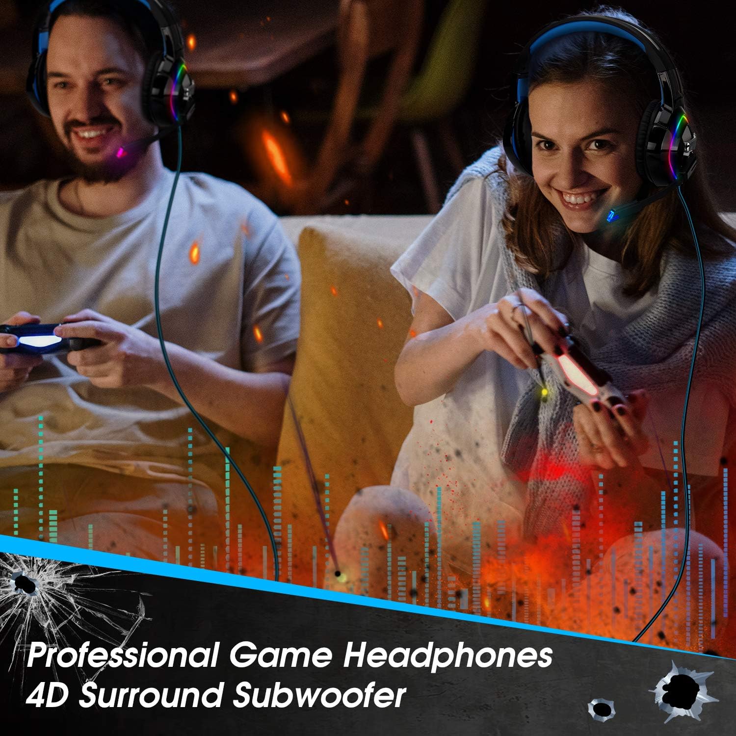 August EPG100L Wired Gaming Headset, 4D Stereo Subwoofer Surround Sound Headphones with Noise-Canceling Mic, 50mm Driver - Image 3