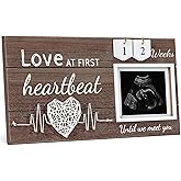Garybank Love at First Heartbeat Ultrasound Picture Frame, Baby Announcement with Changeable Pregnancy Week Numbers, Pregnancy Must Have Sonogram Photo Frame, Gender Reveal Gifts for Expecting Mom