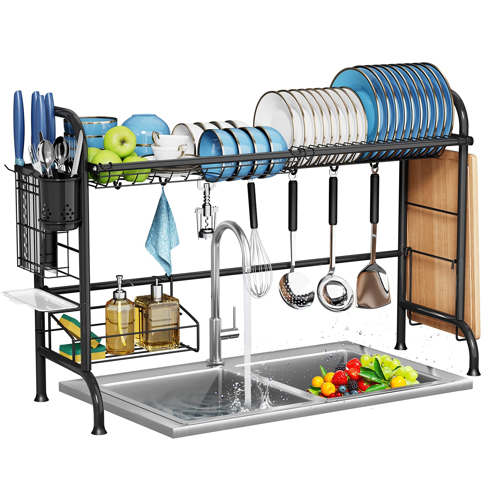 Photo 1 of MOUKABAL Dish Drying Rack - Stainless Steel Over The Sink Dish Drying Rack (Expandable Length), Large Dish Rack with Utensil Holder, 32.3" - 33.9"(L) x 11.4"(W) x 23"(H) Black