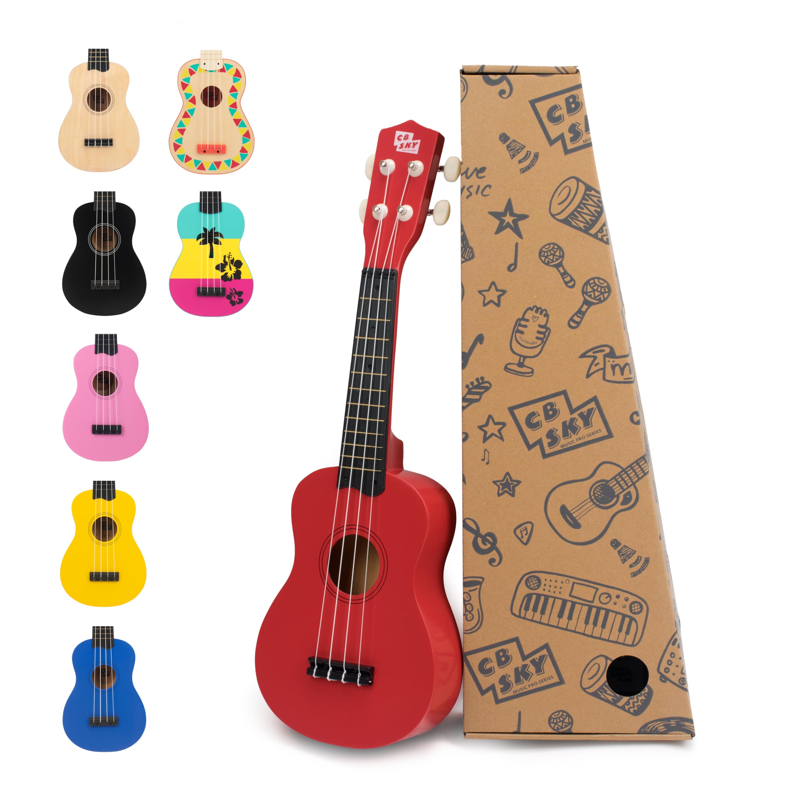 CB SKY 21" (53cm) Soprano Ukulele for Kids/Beginners - Red